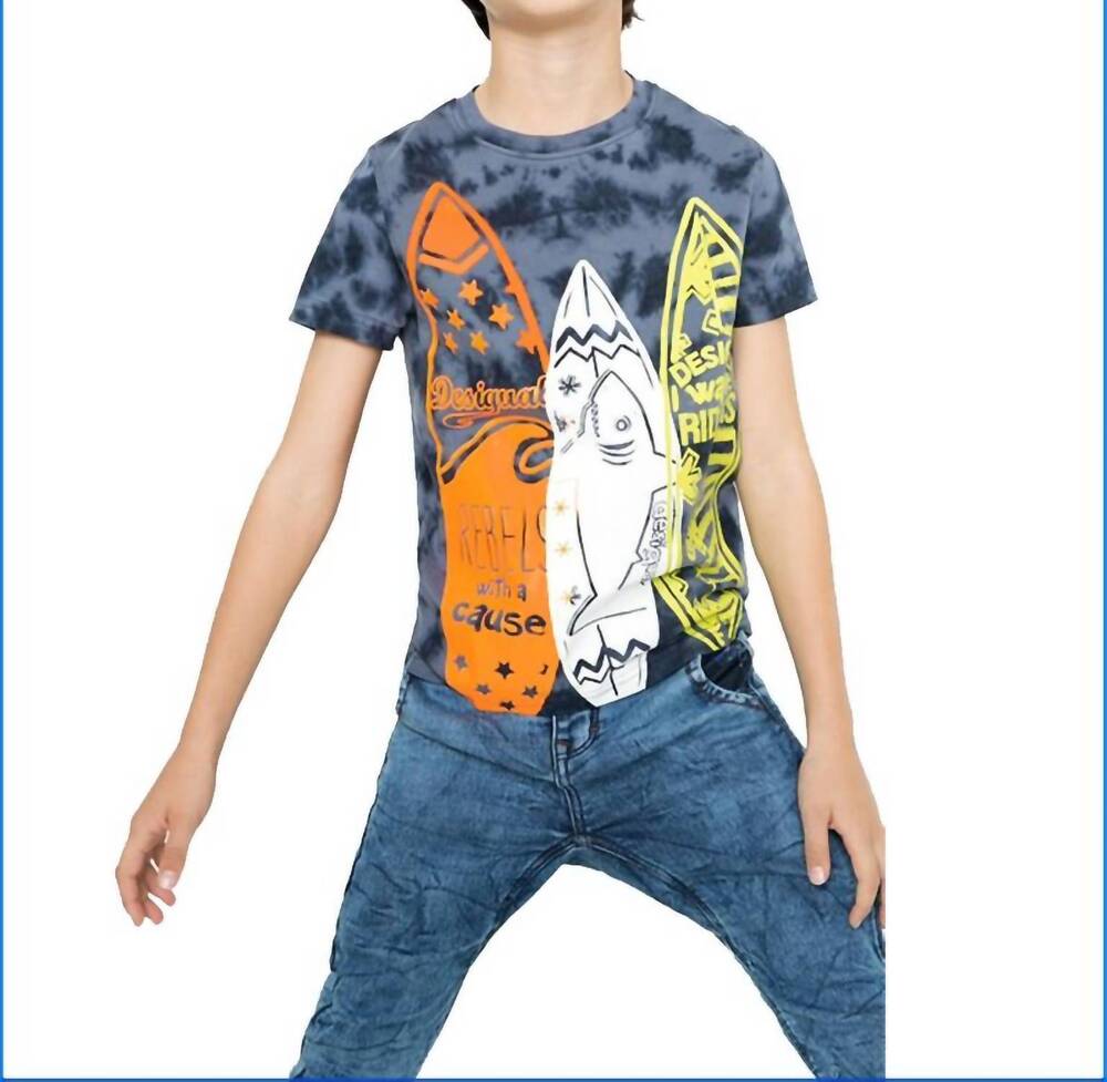 NEW DESIGUAL kids angel surf boards tee in navy multi
